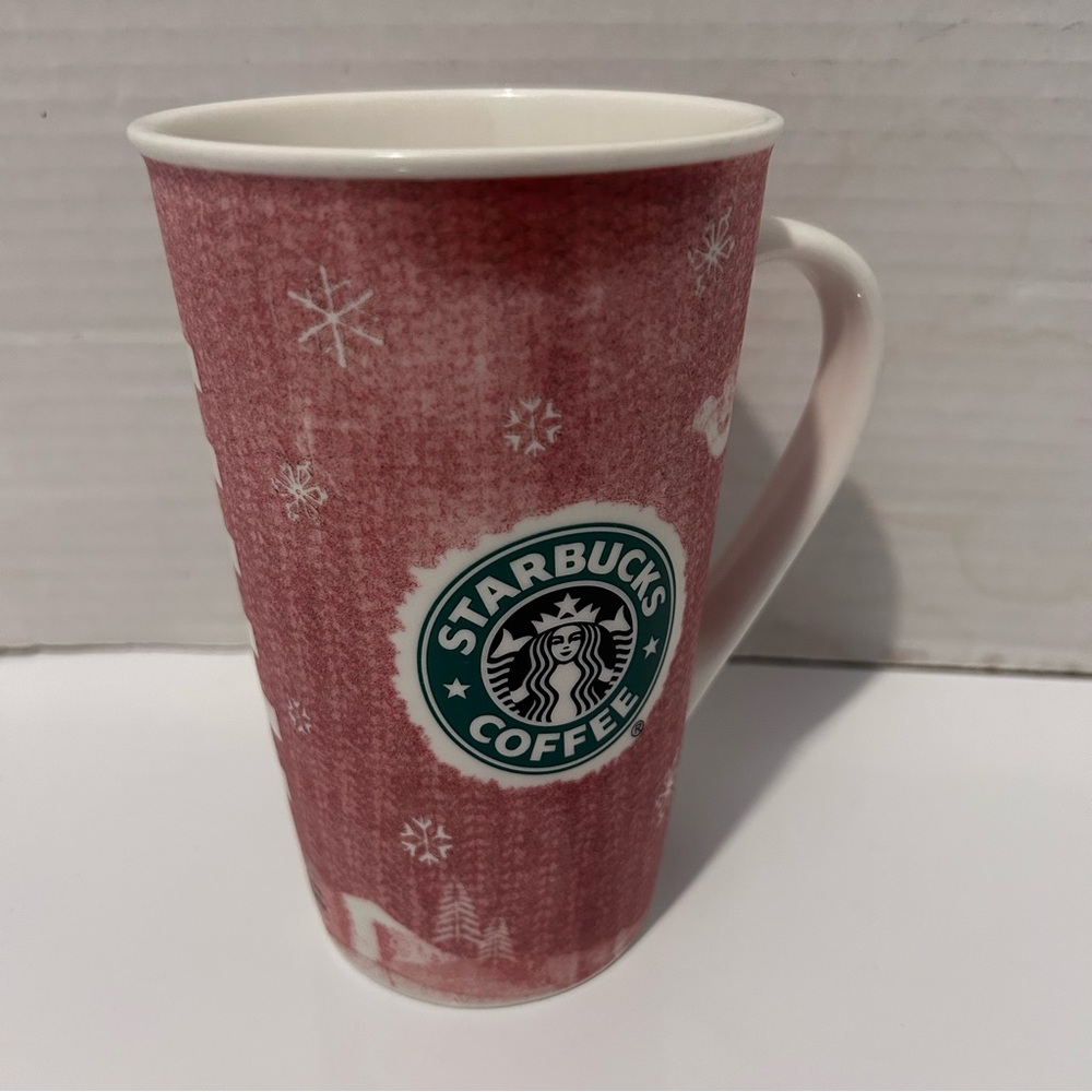 Starbucks 2008 Red Holiday Tall Christmas Deer Bird Tree 16oz Grande Mug to go